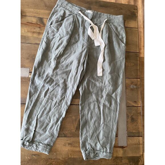 Wilfred Aritzia Cuffed Drawstring Green Linen Blend Casual Pants Vacation 8 - Picture 1 of 11